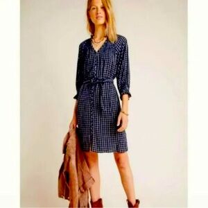 Anthropologie Maeve Sara Windowpane Tie Dress XS